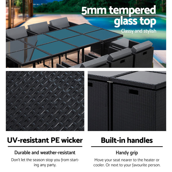 Gardeon 13 Piece Wicker Outdoor Dining Table Set freeshipping - Awezingly