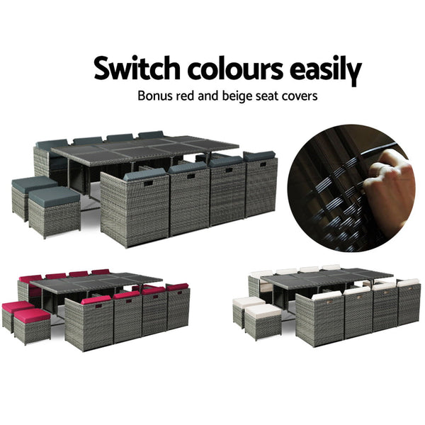 Gardeon 13 PCS Outdoor Dining Set Table Chairs Patio Lounge Setting Furniture Gardeon