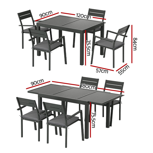 Gardeon 5pcs Outdoor Dining Set 4-Seater Aluminum Extension Table Chairs Lounge Gardeon