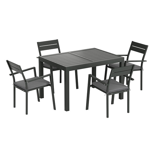 Gardeon 5pcs Outdoor Dining Set 4-Seater Aluminum Extension Table Chairs Lounge Gardeon