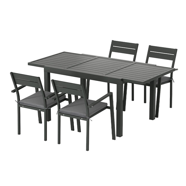 Gardeon 5pcs Outdoor Dining Set 4-Seater Aluminum Extension Table Chairs Lounge Gardeon