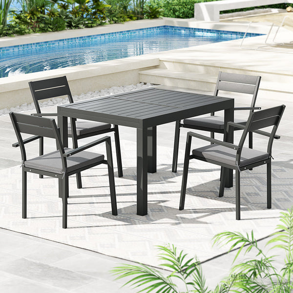 Gardeon 5pcs Outdoor Dining Set 4-Seater Aluminum Extension Table Chairs Lounge Gardeon
