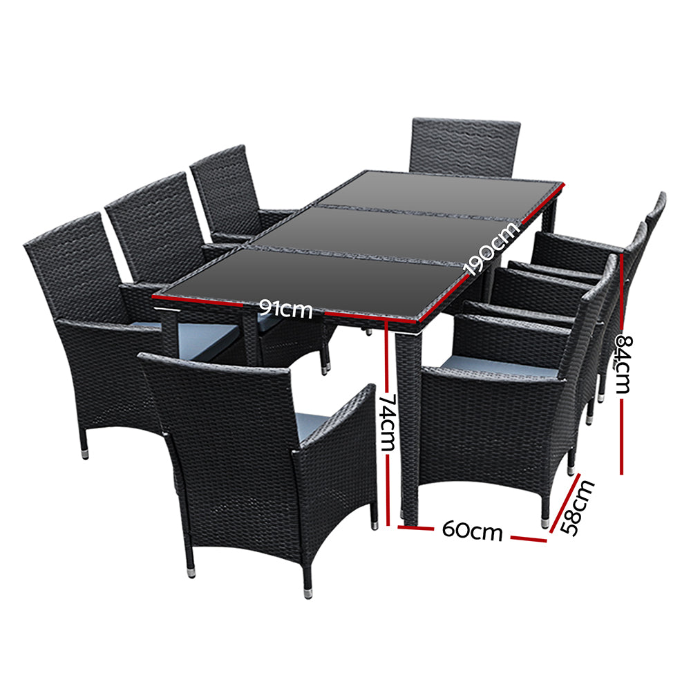 Gardeon 9 Piece Outdoor Dining Set - Black freeshipping - Awezingly