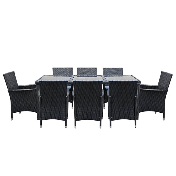 Gardeon 9 Piece Outdoor Dining Set - Black freeshipping - Awezingly
