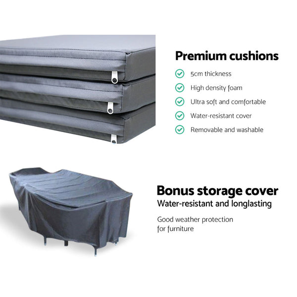 Gardeon 9 Piece Outdoor Dining Set - Black freeshipping - Awezingly