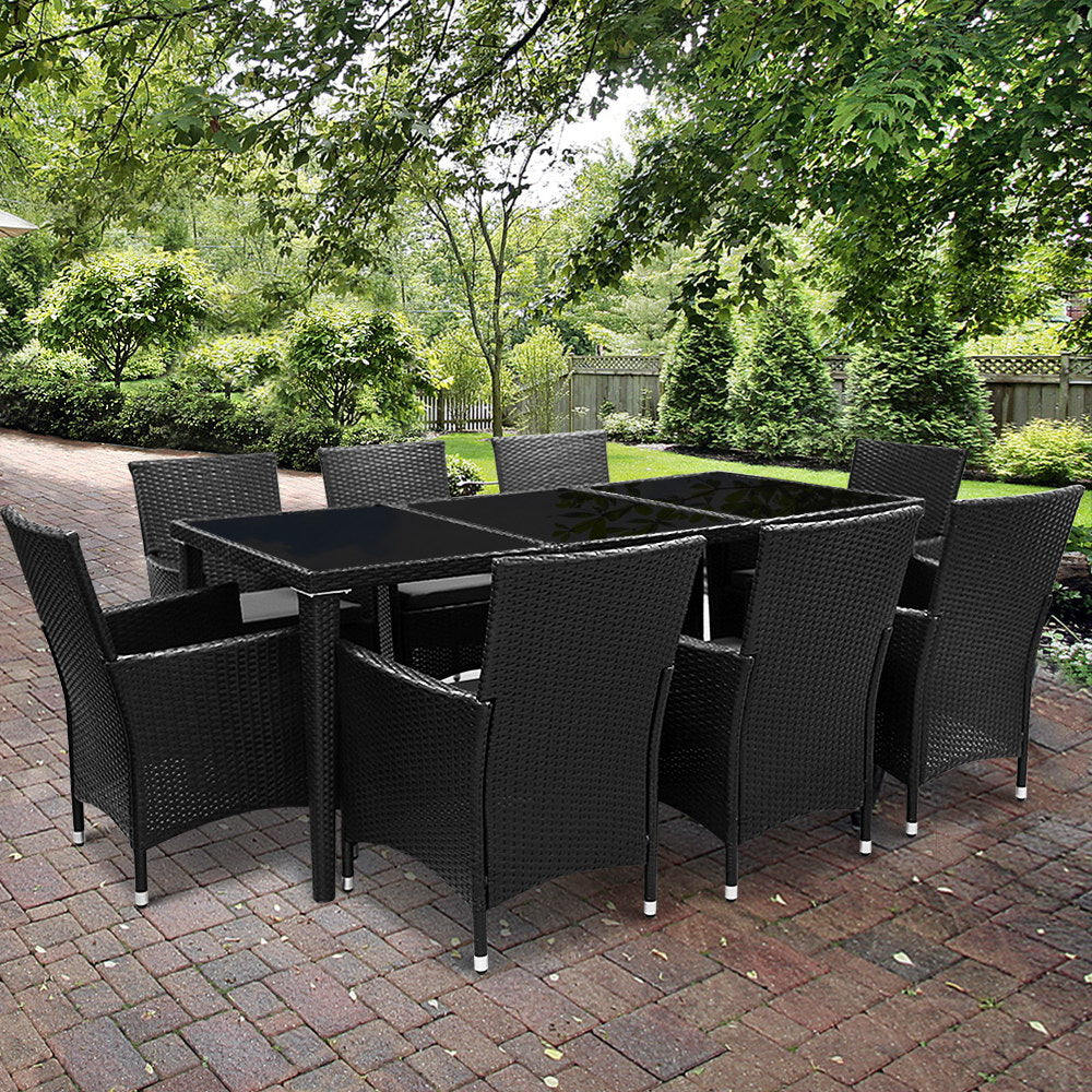 Gardeon 9 Piece Outdoor Dining Set - Black freeshipping - Awezingly