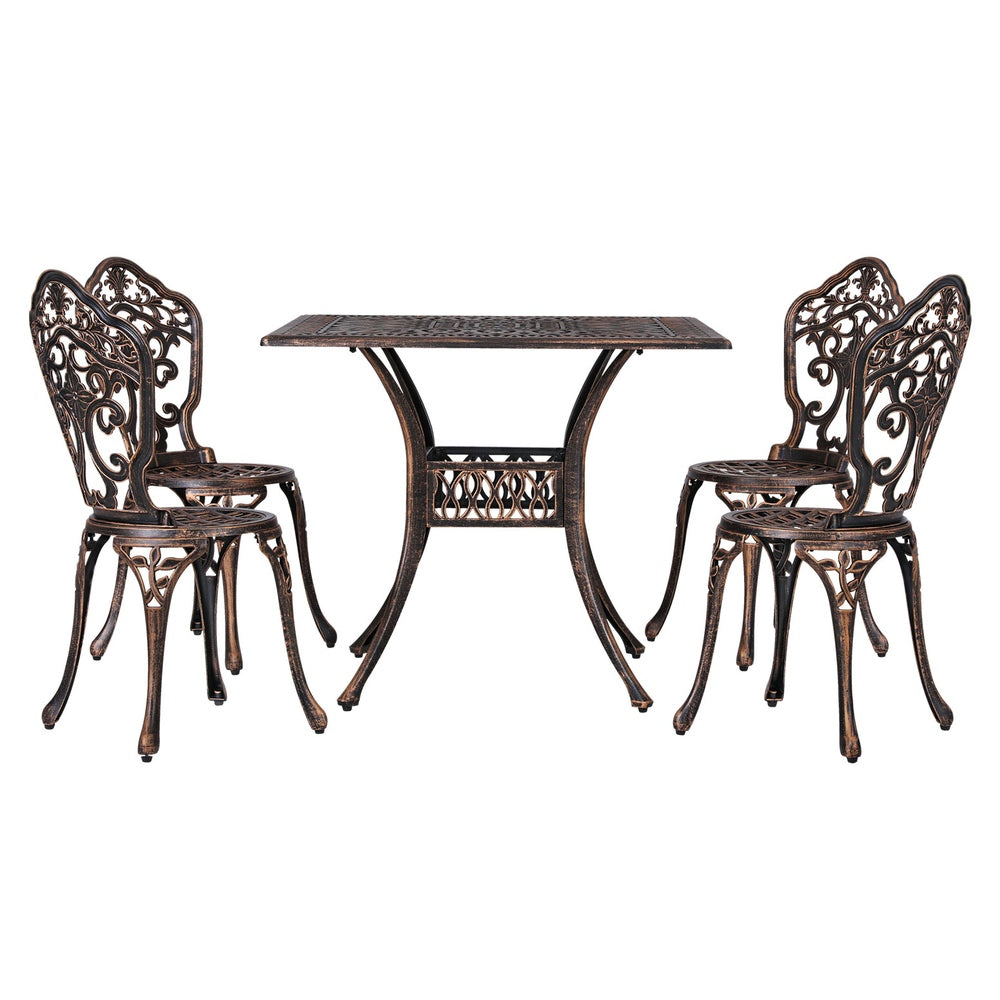 Gardeon Outdoor Dining Set 5 Piece Chairs Table Cast Aluminum Patio Brown Gardeon