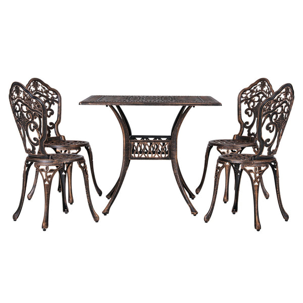 Gardeon Outdoor Dining Set 5 Piece Chairs Table Cast Aluminum Patio Brown Gardeon