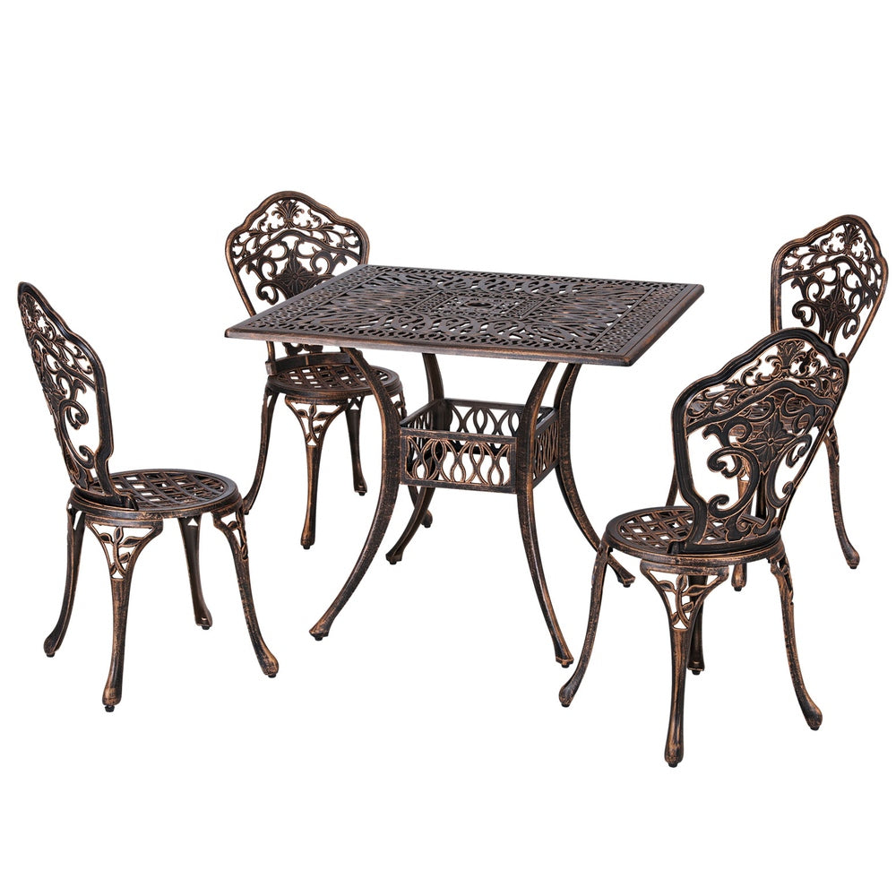 Gardeon Outdoor Dining Set 5 Piece Chairs Table Cast Aluminum Patio Brown Gardeon