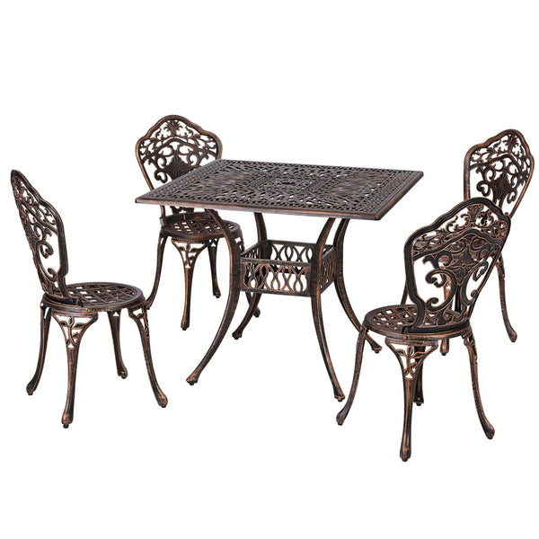 Gardeon Outdoor Dining Set 5 Piece Chairs Table Cast Aluminum Patio Brown Gardeon