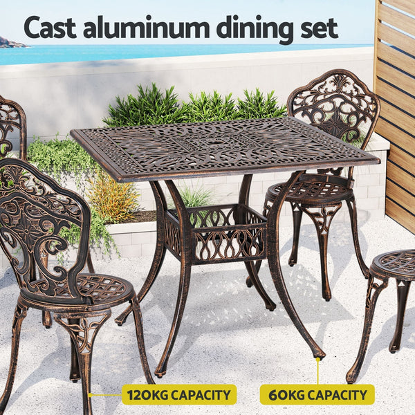 Gardeon Outdoor Dining Set 5 Piece Chairs Table Cast Aluminum Patio Brown Gardeon