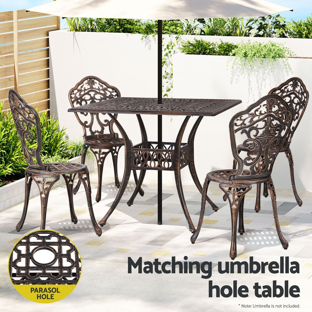 Gardeon Outdoor Dining Set 5 Piece Chairs Table Cast Aluminum Patio Brown Gardeon