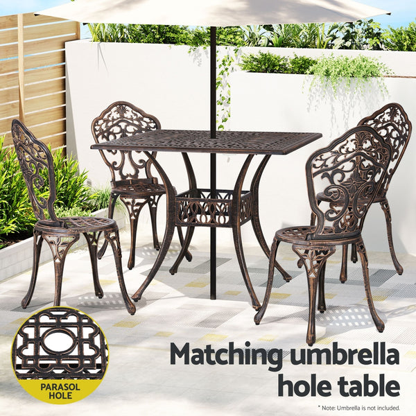 Gardeon Outdoor Dining Set 5 Piece Chairs Table Cast Aluminum Patio Brown Gardeon
