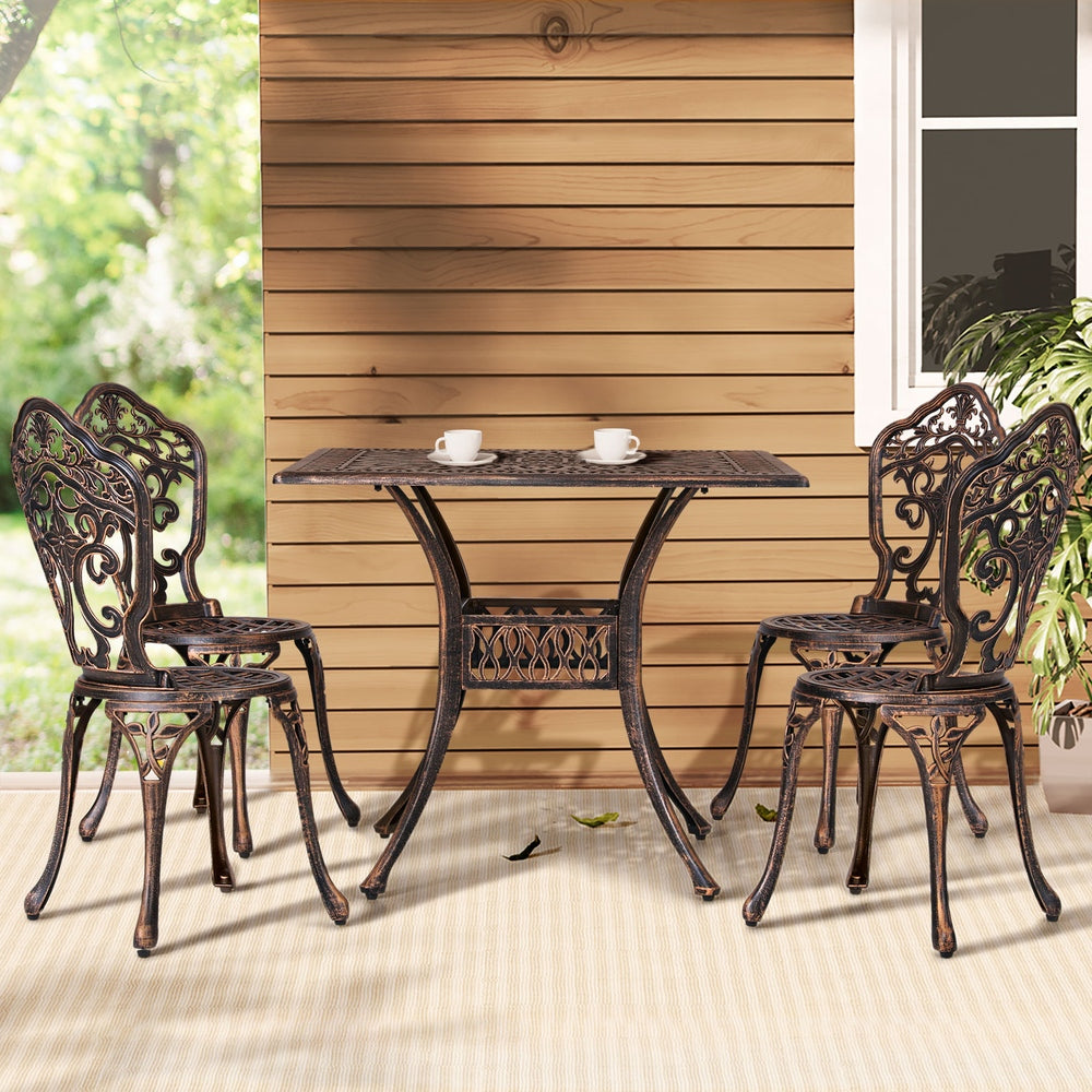 Gardeon Outdoor Dining Set 5 Piece Chairs Table Cast Aluminum Patio Brown Gardeon