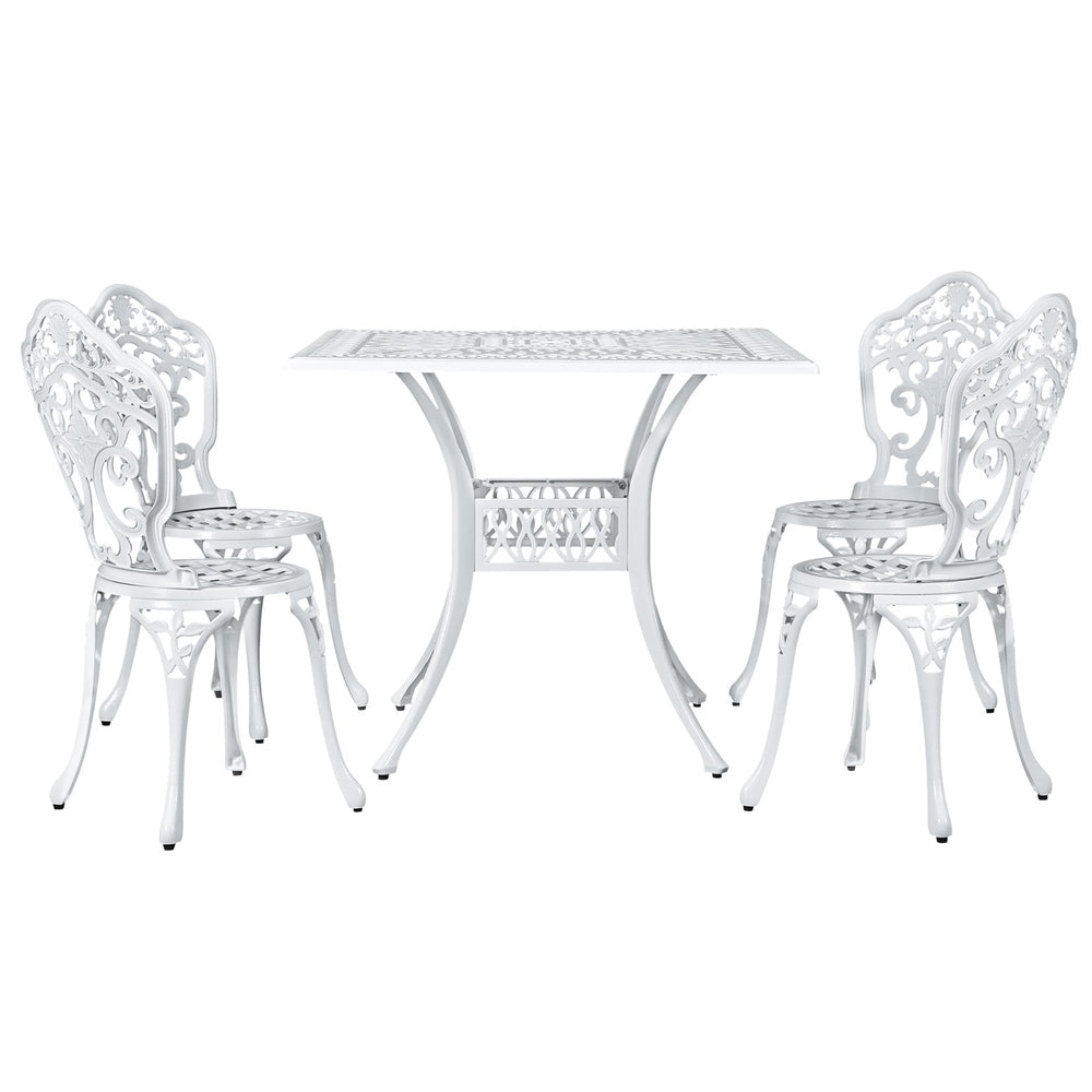 Gardeon Outdoor Dining Set 5 Piece Chairs Table Cast Aluminum Patio White Gardeon