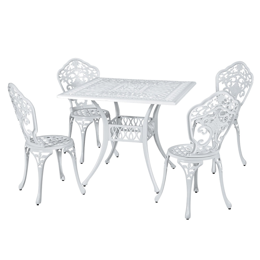 Gardeon Outdoor Dining Set 5 Piece Chairs Table Cast Aluminum Patio White Gardeon