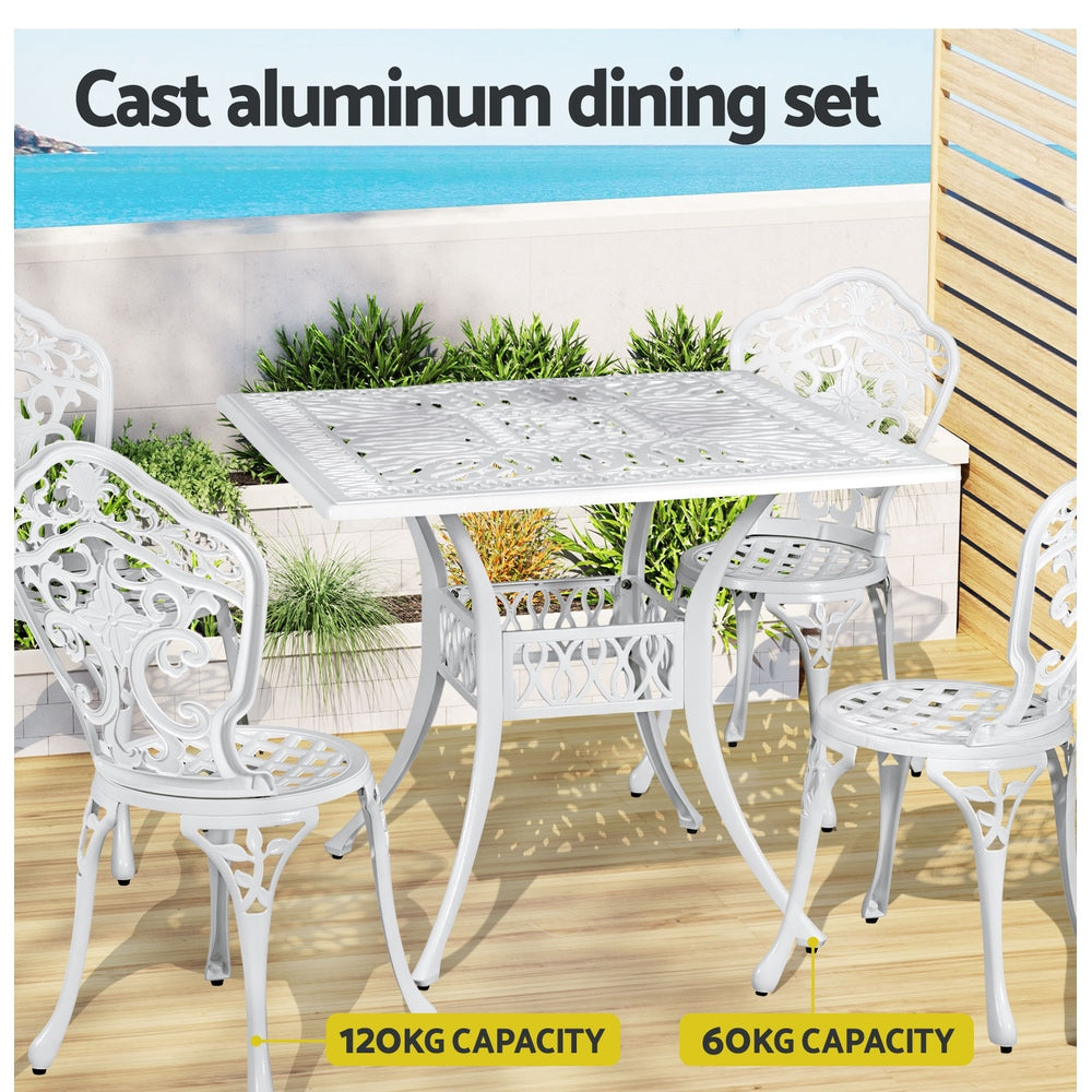 Gardeon Outdoor Dining Set 5 Piece Chairs Table Cast Aluminum Patio White Gardeon