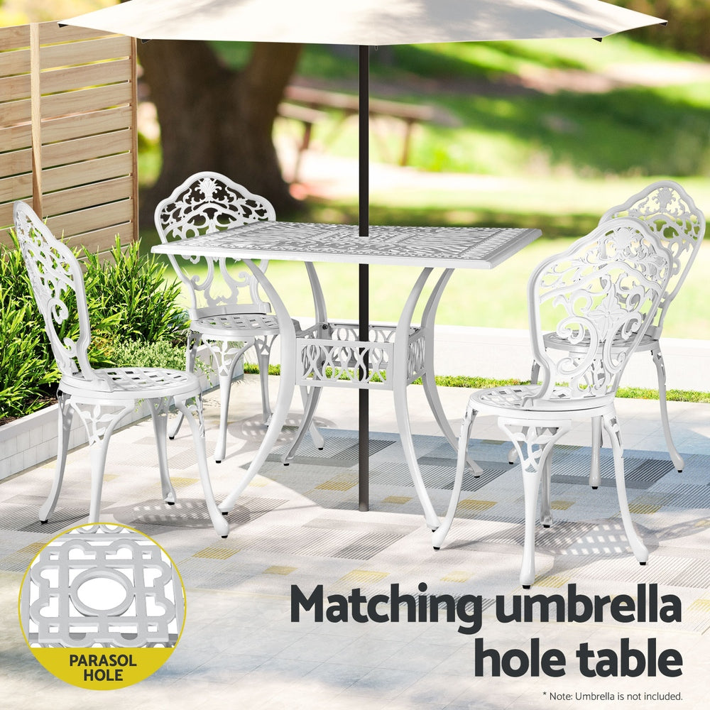 Gardeon Outdoor Dining Set 5 Piece Chairs Table Cast Aluminum Patio White Gardeon