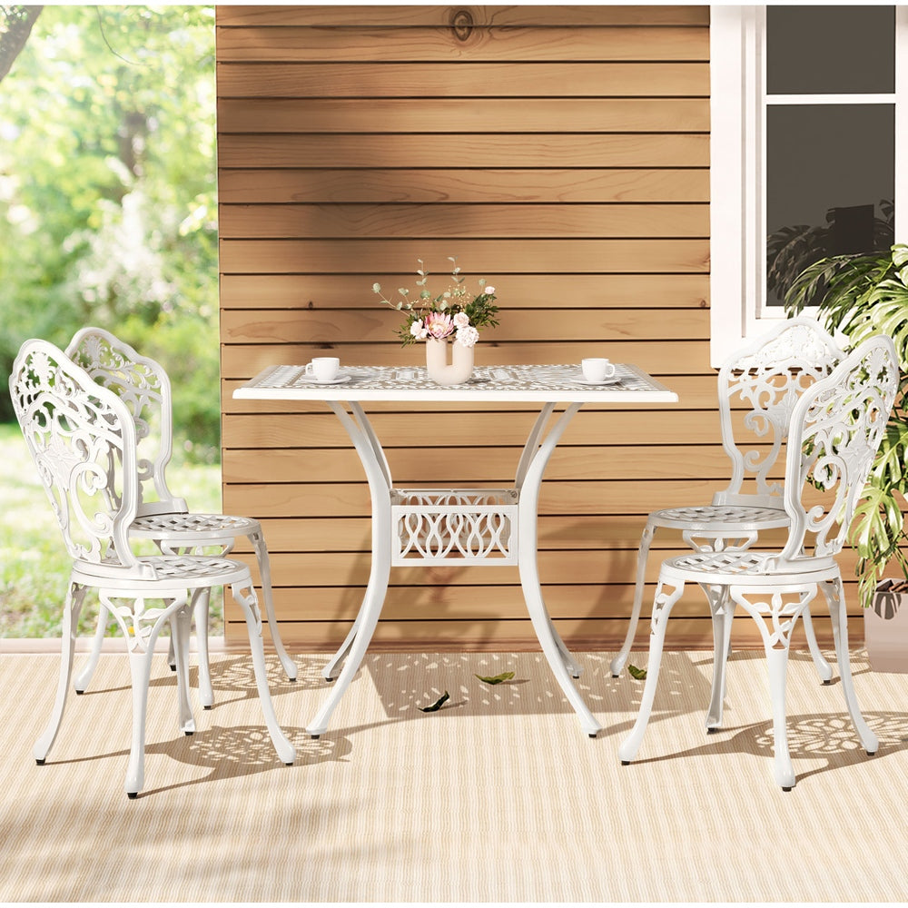 Gardeon Outdoor Dining Set 5 Piece Chairs Table Cast Aluminum Patio White Gardeon