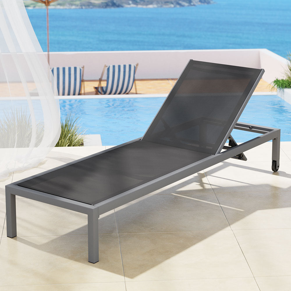 Gardeon Sun Lounger Outdoor Lounge Chair Patio Furniture Aluminium Wheels Pool Gardeon