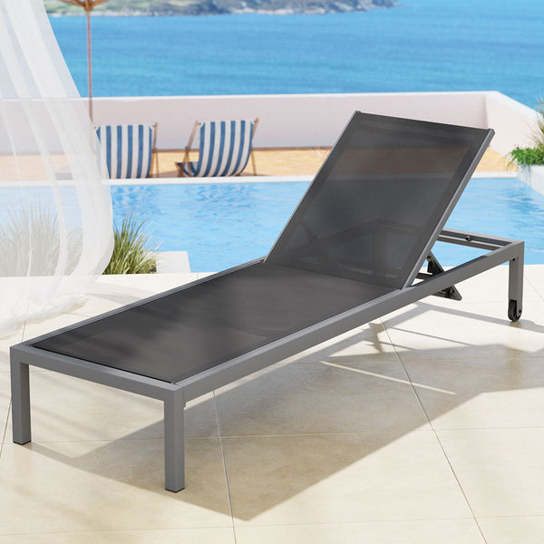 Gardeon Sun Lounger Outdoor Lounge Chair Patio Furniture Aluminium Wheels Pool Gardeon