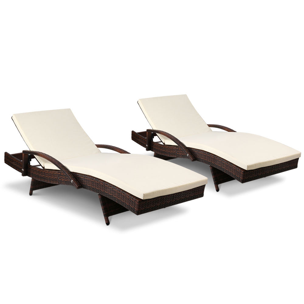 Gardeon Set of 2 Sun Lounge Outdoor Furniture Day Bed Rattan Wicker Lounger Patio freeshipping - Awezingly