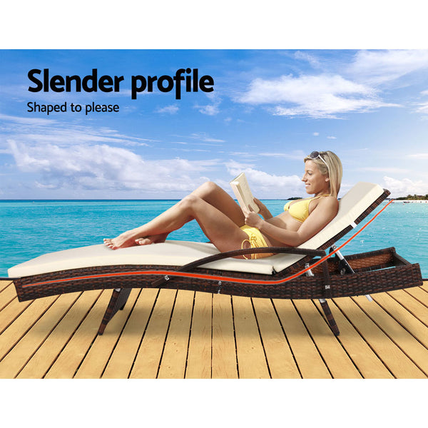 Gardeon Set of 2 Sun Lounge Outdoor Furniture Day Bed Rattan Wicker Lounger Patio freeshipping - Awezingly