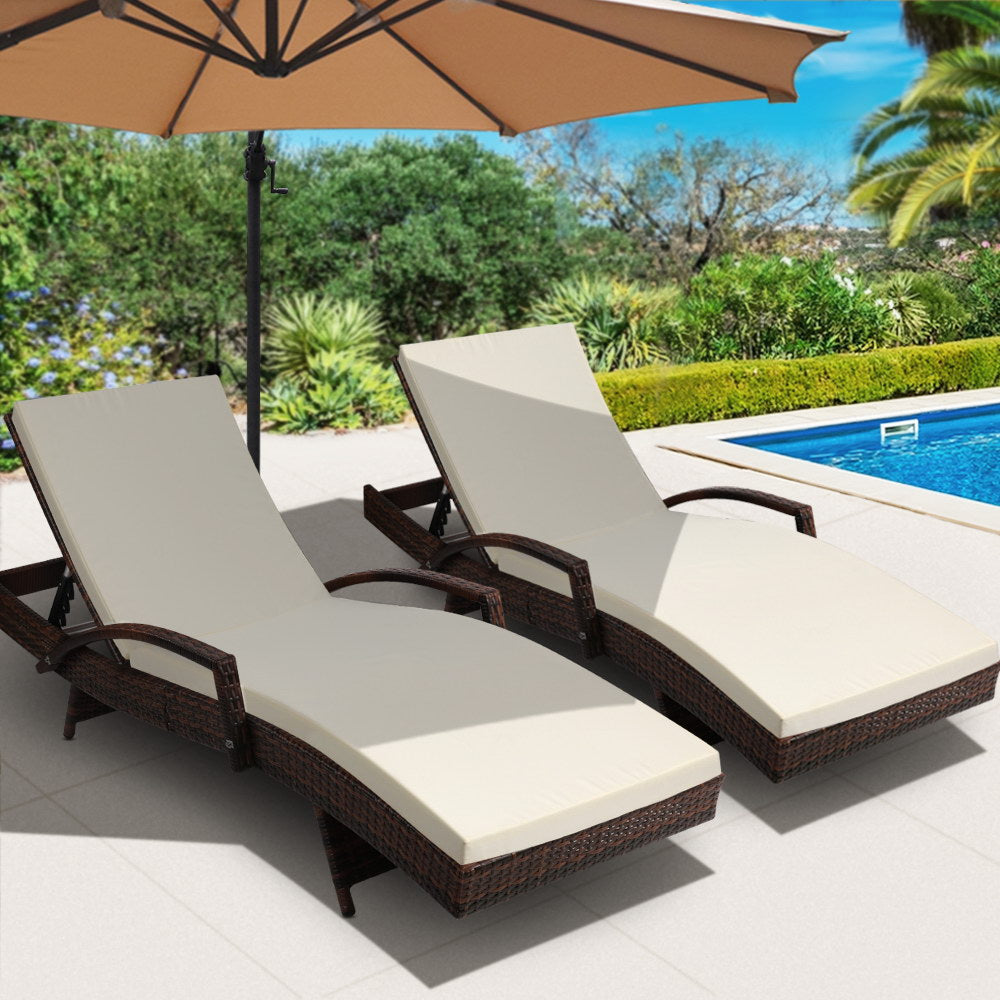 Gardeon Set of 2 Sun Lounge Outdoor Furniture Day Bed Rattan Wicker Lounger Patio freeshipping - Awezingly