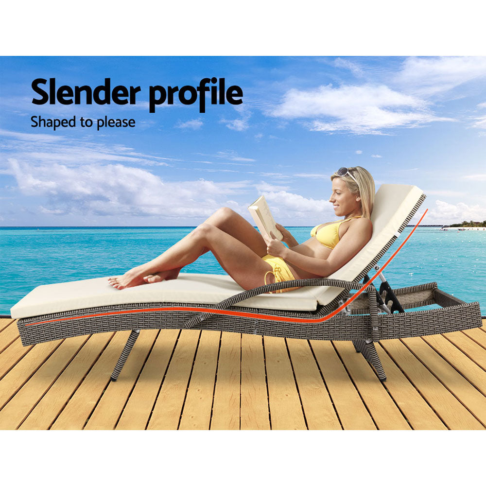 Gardeon Outdoor Sun Lounge - Grey freeshipping - Awezingly