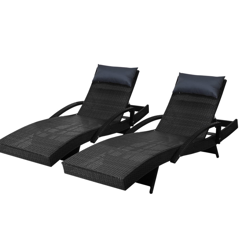 Gardeon Sun Lounge Outdoor Furniture Wicker Lounger Rattan Day Bed Garden Patio Black freeshipping - Awezingly