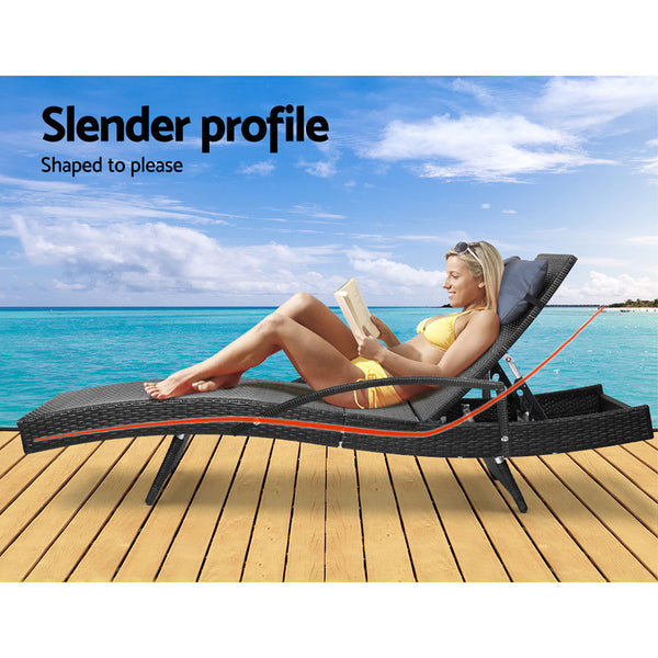 Gardeon Sun Lounge Outdoor Furniture Wicker Lounger Rattan Day Bed Garden Patio Black freeshipping - Awezingly