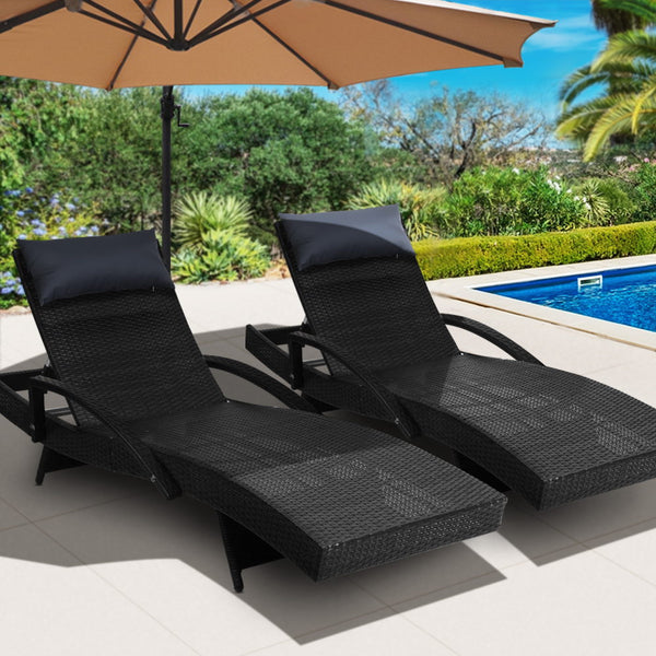 Gardeon Sun Lounge Outdoor Furniture Wicker Lounger Rattan Day Bed Garden Patio Black freeshipping - Awezingly