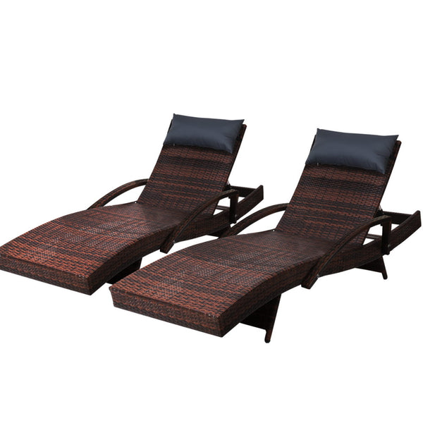 Gardeon Sun Lounge Outdoor Furniture Wicker Lounger Rattan Day Bed Garden Patio Brown freeshipping - Awezingly