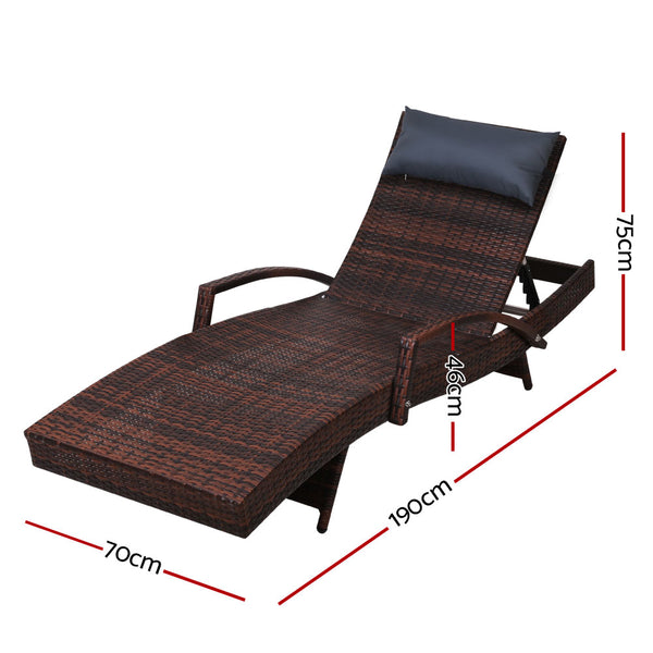 Gardeon Sun Lounge Outdoor Furniture Wicker Lounger Rattan Day Bed Garden Patio Brown freeshipping - Awezingly