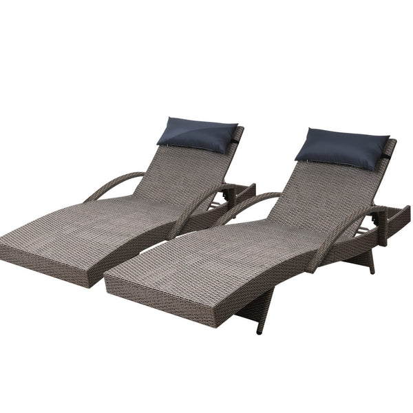 Gardeon Sun Lounge Outdoor Furniture Wicker Lounger Rattan Day Bed Garden Patio Grey freeshipping - Awezingly