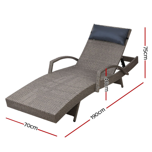 Gardeon Sun Lounge Outdoor Furniture Wicker Lounger Rattan Day Bed Garden Patio Grey freeshipping - Awezingly