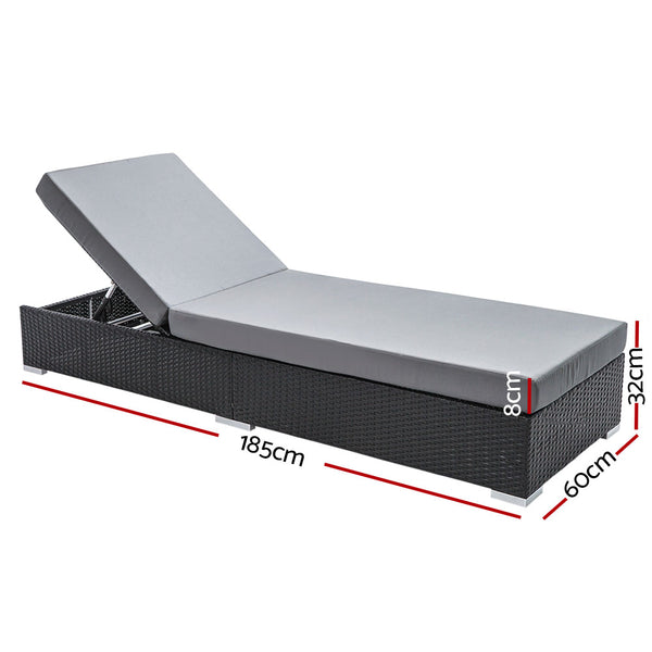 Gardeon Sun Lounge Wicker Lounger Outdoor Furniture Rattan Garden Day Bed Sofa Black freeshipping - Awezingly