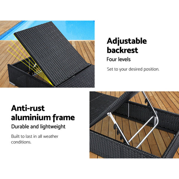 Gardeon Sun Lounge Wicker Lounger Outdoor Furniture Rattan Garden Day Bed Sofa Black freeshipping - Awezingly