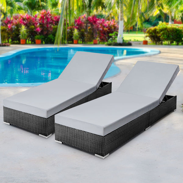 Gardeon Sun Lounge Wicker Lounger Outdoor Furniture Rattan Garden Day Bed Sofa Black freeshipping - Awezingly