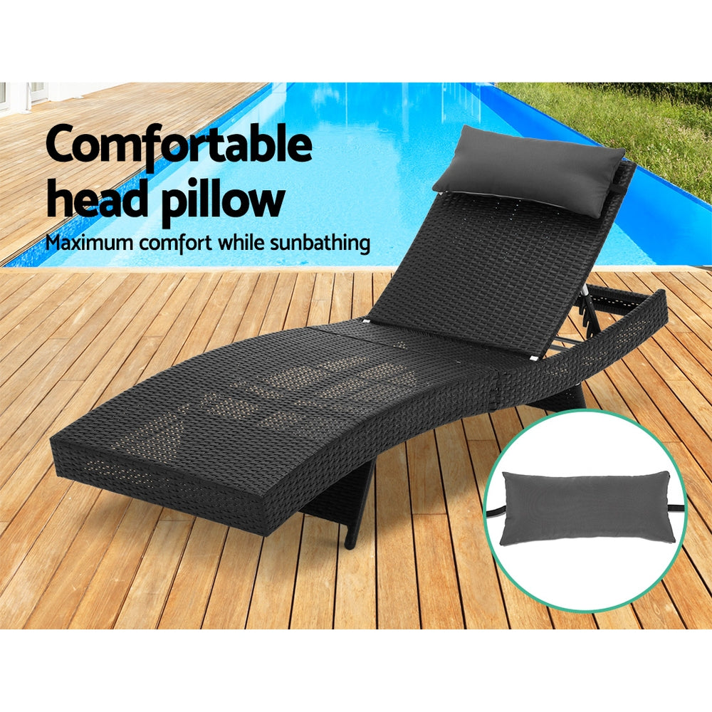 Gardeon Outdoor Sun Lounge Setting Wicker Lounger Day Bed Rattan Patio Furniture Black Gardeon