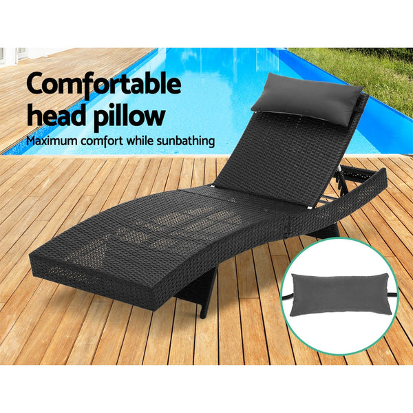 Gardeon Outdoor Sun Lounge Setting Wicker Lounger Day Bed Rattan Patio Furniture Black Gardeon