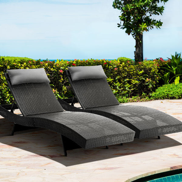 Gardeon Outdoor Sun Lounge Setting Wicker Lounger Day Bed Rattan Patio Furniture Black Gardeon