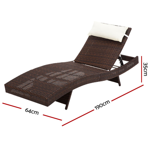 Gardeon Outdoor Sun Lounge Setting Wicker Lounger Day Bed Rattan Patio Furniture Brown freeshipping - Awezingly