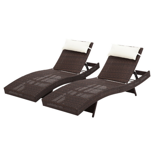 Gardeon Outdoor Sun Lounge Setting Wicker Lounger Day Bed Rattan Patio Furniture Brown freeshipping - Awezingly