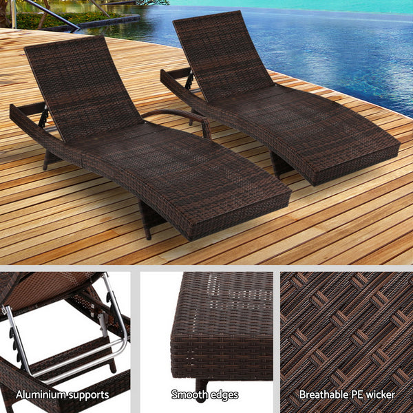 Gardeon Outdoor Sun Lounge Setting Wicker Lounger Day Bed Rattan Patio Furniture Brown freeshipping - Awezingly