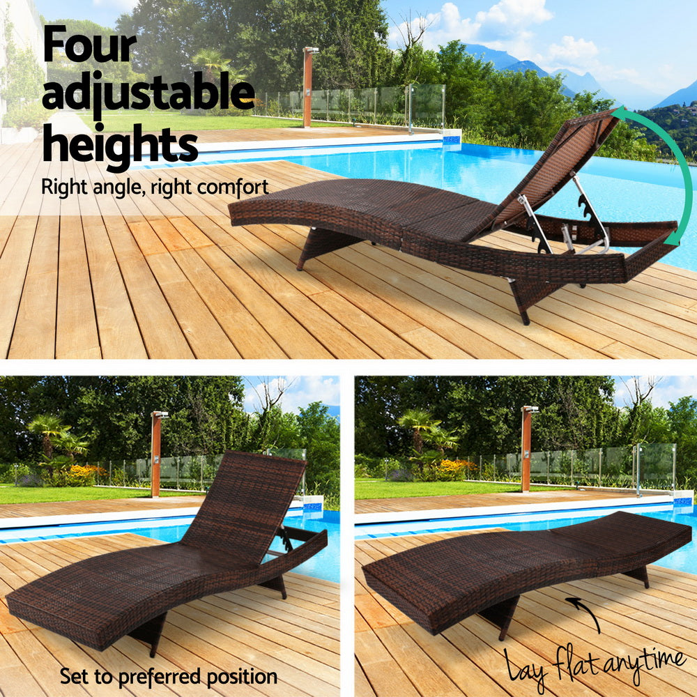 Gardeon Outdoor Sun Lounge Setting Wicker Lounger Day Bed Rattan Patio Furniture Brown freeshipping - Awezingly