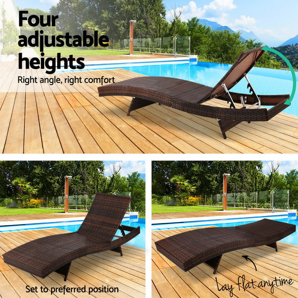 Gardeon Outdoor Sun Lounge Setting Wicker Lounger Day Bed Rattan Patio Furniture Brown freeshipping - Awezingly