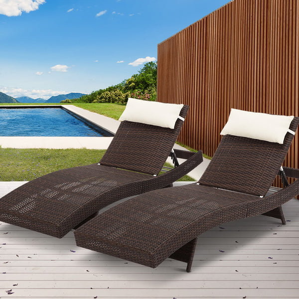 Gardeon Outdoor Sun Lounge Setting Wicker Lounger Day Bed Rattan Patio Furniture Brown freeshipping - Awezingly