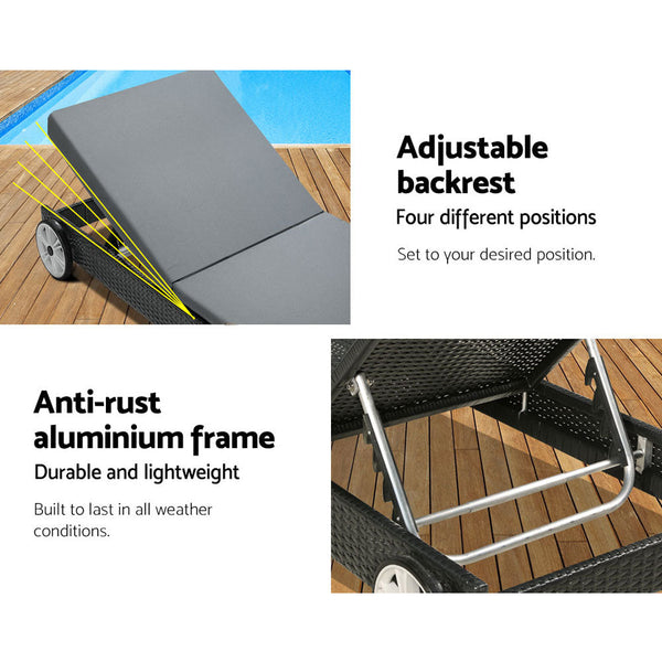 Gardeon Sun Lounge Wicker Lounger Day Bed Wheel Patio Outdoor Furniture Setting Gardeon