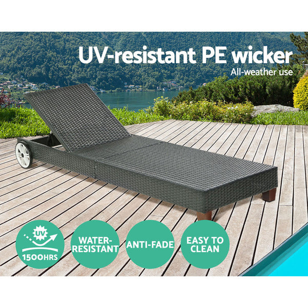 Gardeon Sun Lounge Wicker Lounger Day Bed Wheel Patio Outdoor Furniture Setting Gardeon